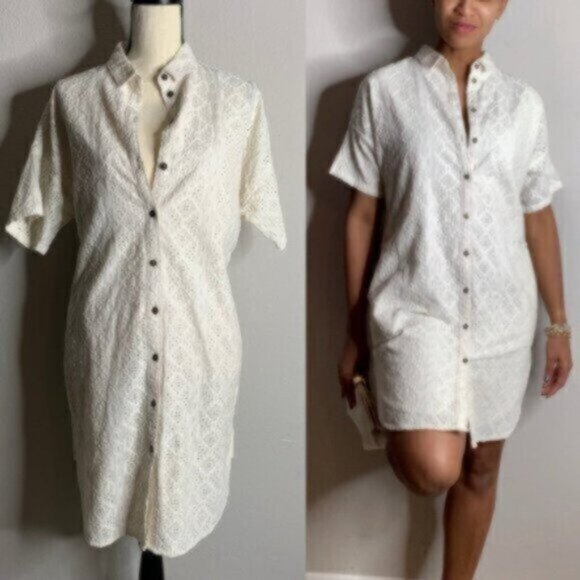 Current Elliott Oversized Smock Eyelet Lace Shirt Dress - Picture 4 of 10